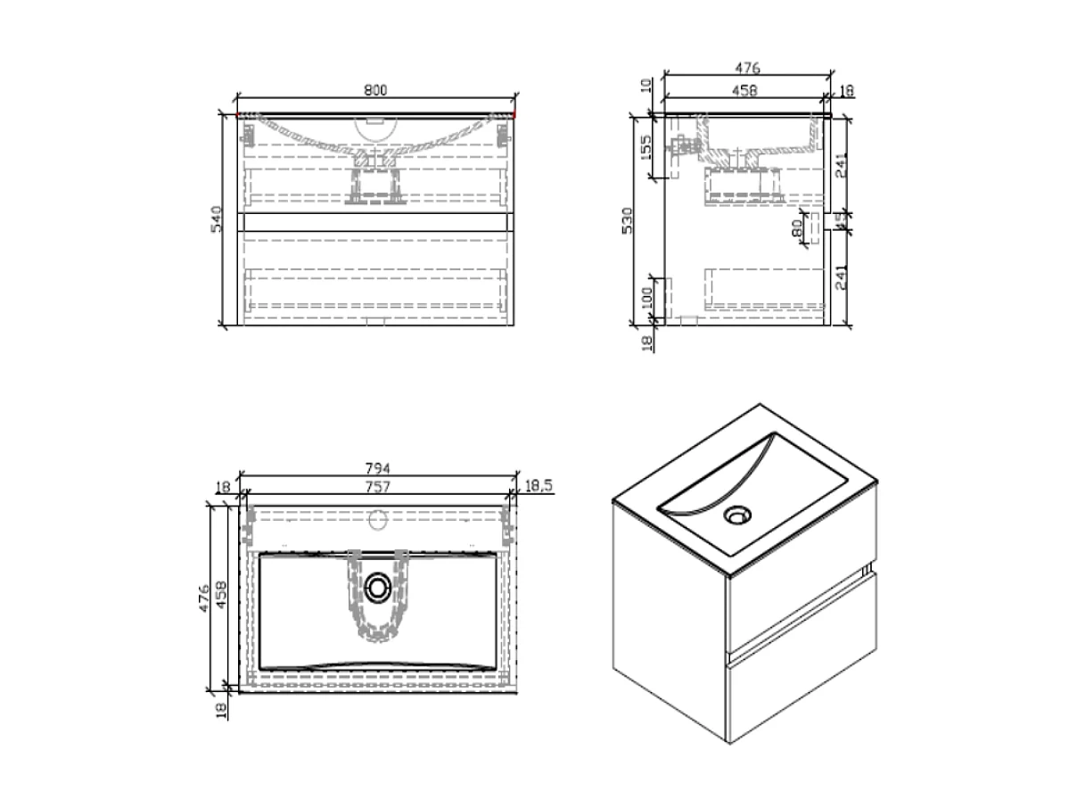 Mueble lavabo + lavabo 80cm MONTADO SIENA Nogal