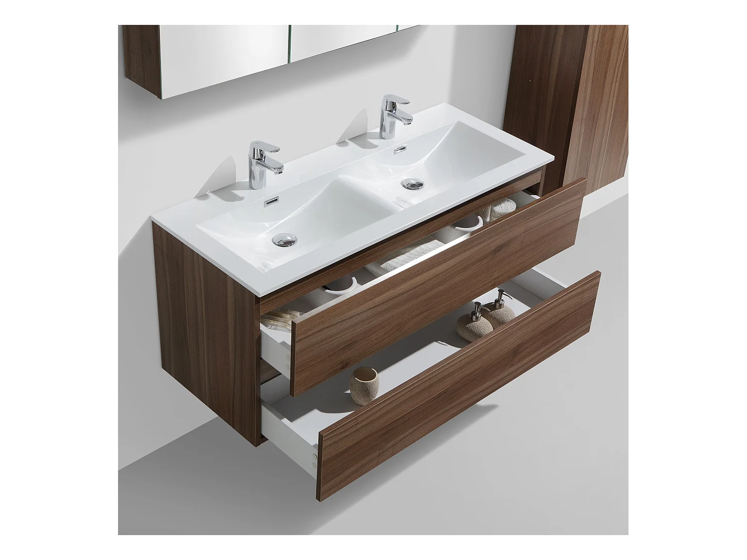 Meuble salle de bain design double vasque SIENA largeur 120 cm noyer