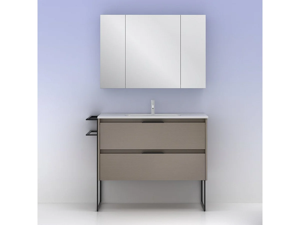 Meuble salle de bain en bois et métal KEIKO  fumé sablé 100 cm Gris