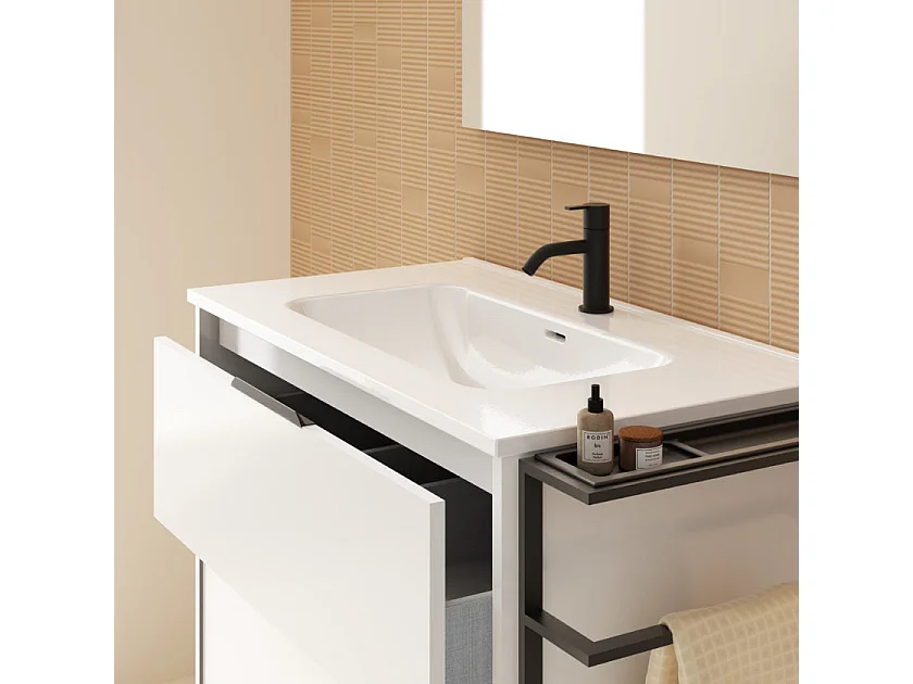 Meuble salle de bain en bois et métal KEIKO  fumé sablé 100 cm Gris