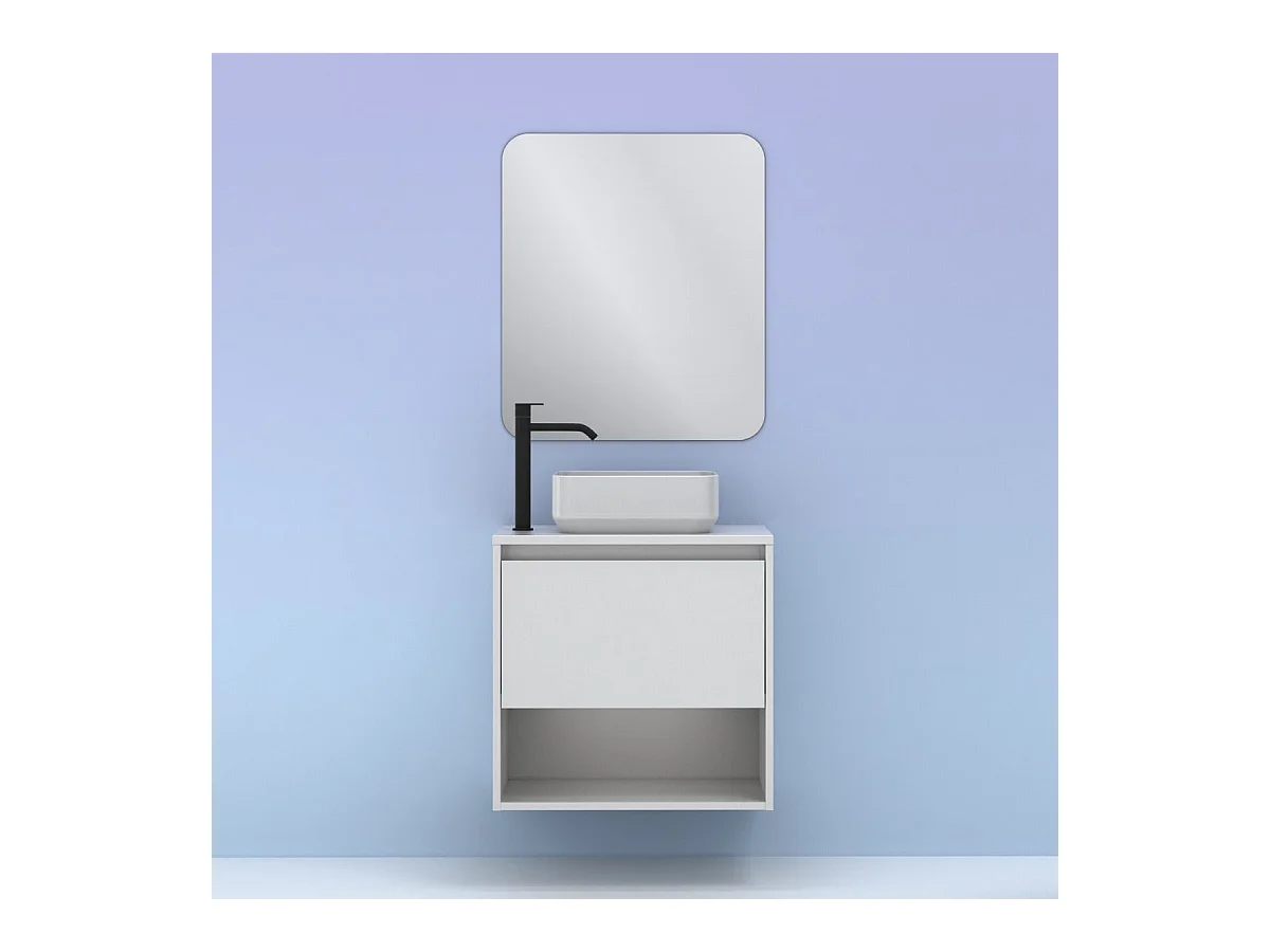 Meuble salle de bain suspendu avec vasque posée NIWA TOP  blanc brillant 60 cm  Miroir non inclus