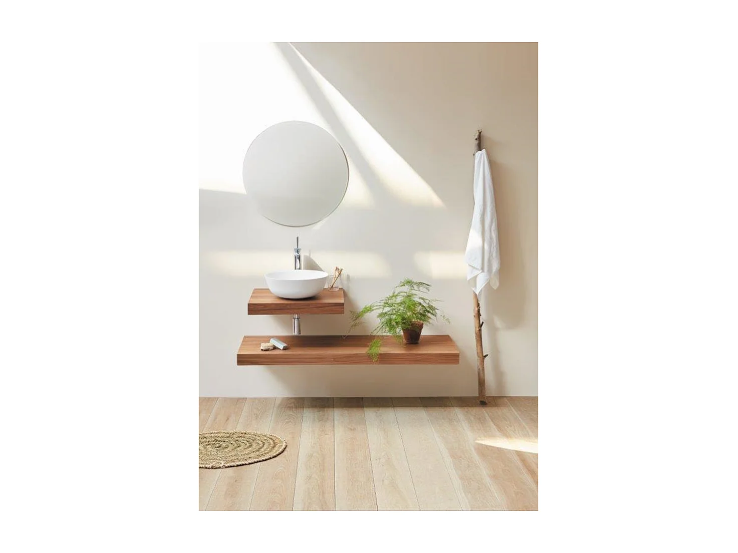 Waschtisch für Aufsatzwaschbecken in Walnuss ZERO Tiefe 52 cm - Breite 160 cm