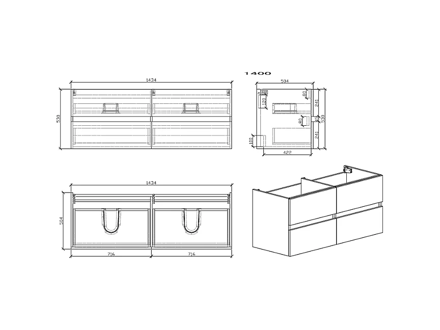 Mueble lavabo + lavabo 144cm MONTADO SIENA Roble Claro