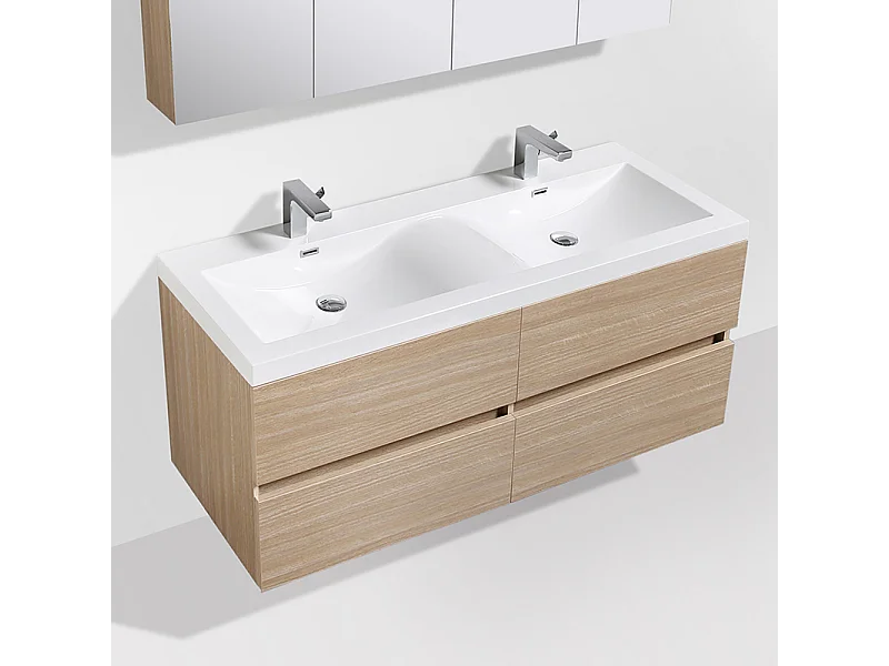 Doppelwaschtisch + Unterschrank 144cm montiert Eiche hell SIENA