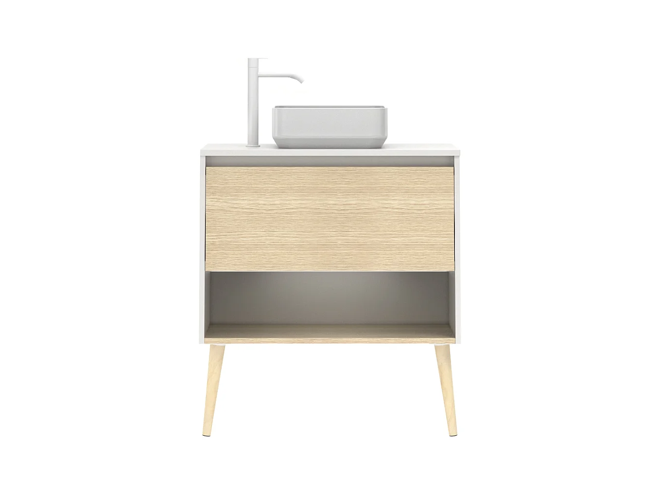 Meuble salle de bain avec vasque posée NARA TOP  chêne clair  blanc 80 cm  Miroir non inclus