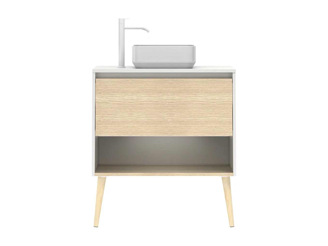 Meuble salle de bain avec vasque posée NARA TOP  chêne clair  blanc 80 cm  Miroir non inclus