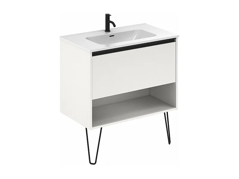 Meuble salle de bain simple vasque YOKO  blanc brillant 80 cm  Miroir non inclus