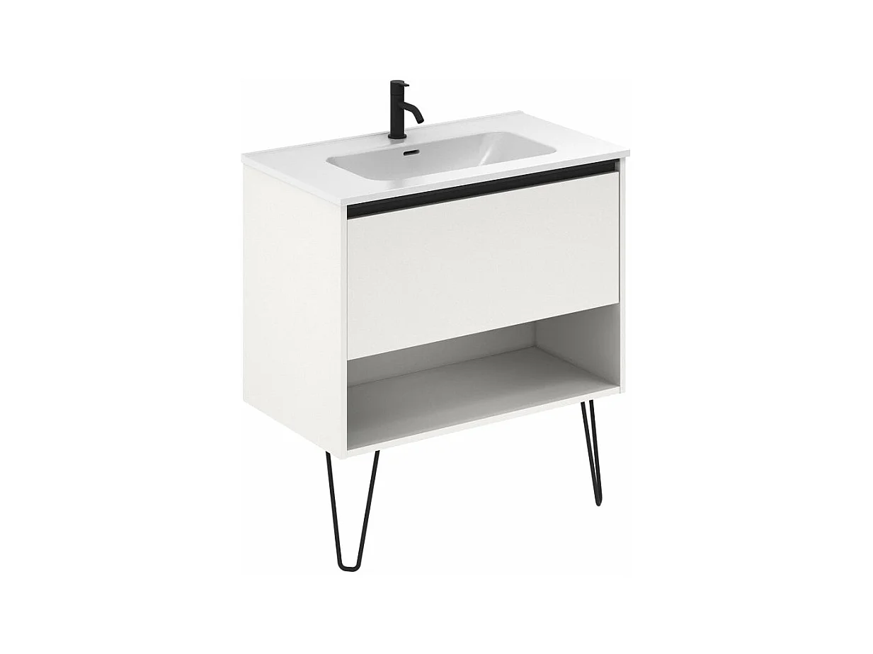 Meuble salle de bain simple vasque YOKO  blanc brillant 80 cm  Miroir non inclus