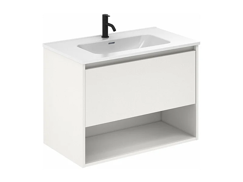Meuble salle de bain suspendu NIWA  blanc brillant 80 cm  Miroir non inclus