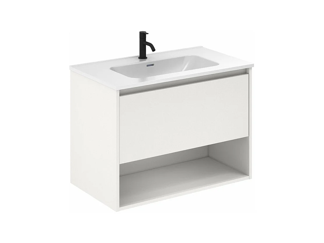 Meuble salle de bain suspendu NIWA  blanc brillant 80 cm  Miroir non inclus
