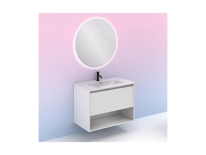 Meuble salle de bain suspendu NIWA  blanc brillant 80 cm  Miroir non inclus