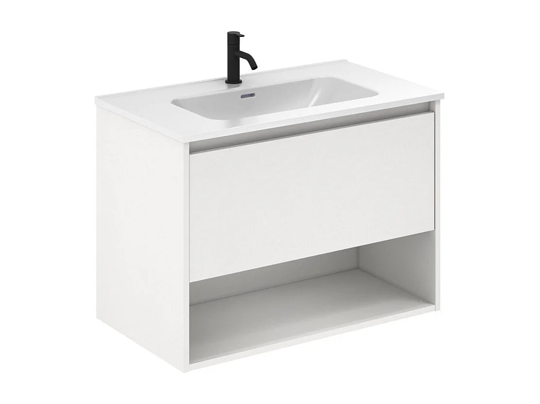 Meuble salle de bain suspendu NIWA  blanc brillant 80 cm  Miroir non inclus