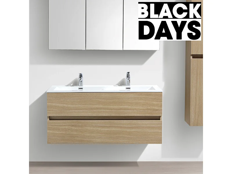 Meuble salle de bain design double vasque SIENA largeur 120 cm chêne clair texturé