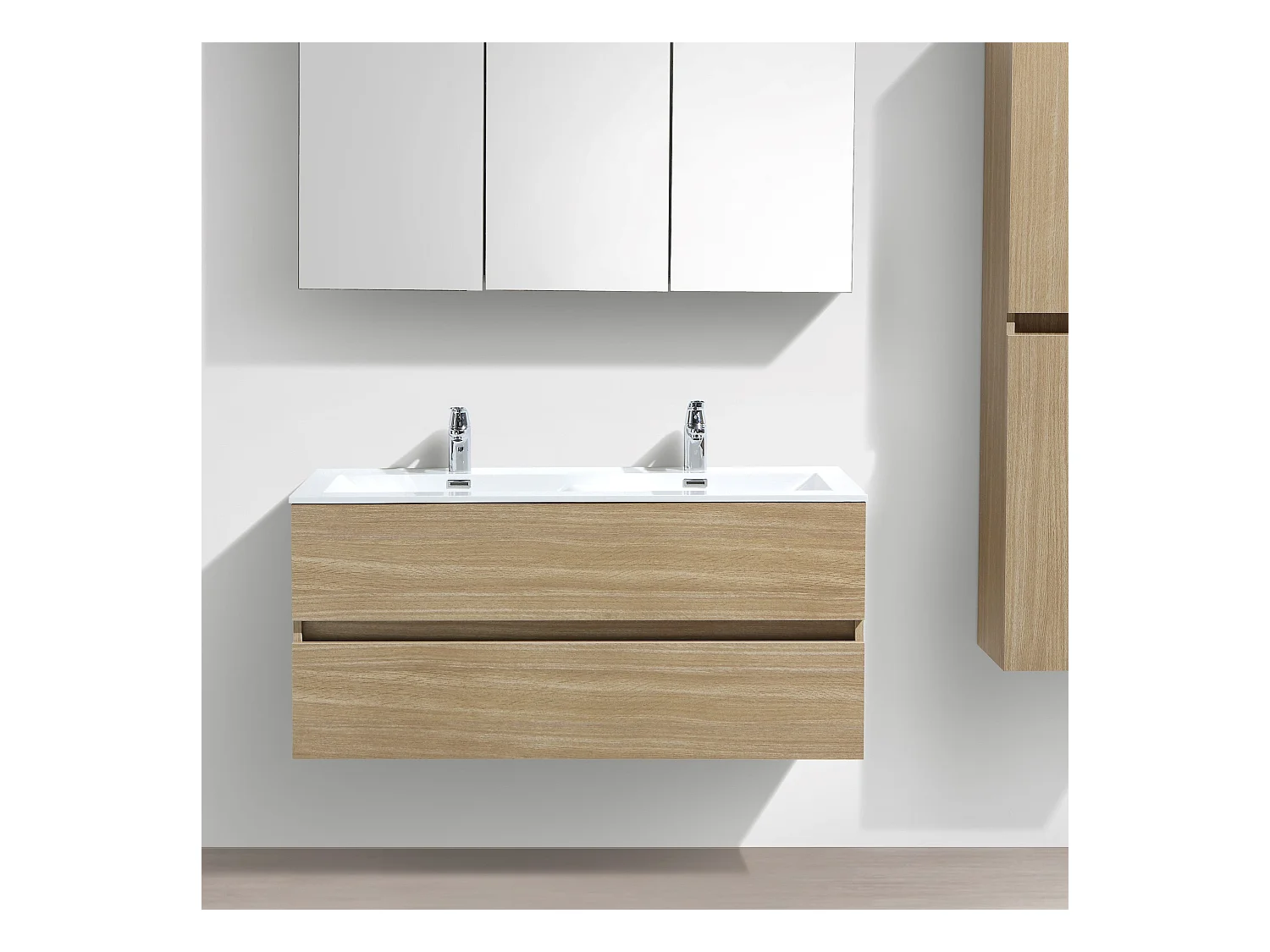 Meuble salle de bain design double vasque SIENA largeur 120 cm chêne clair texturé