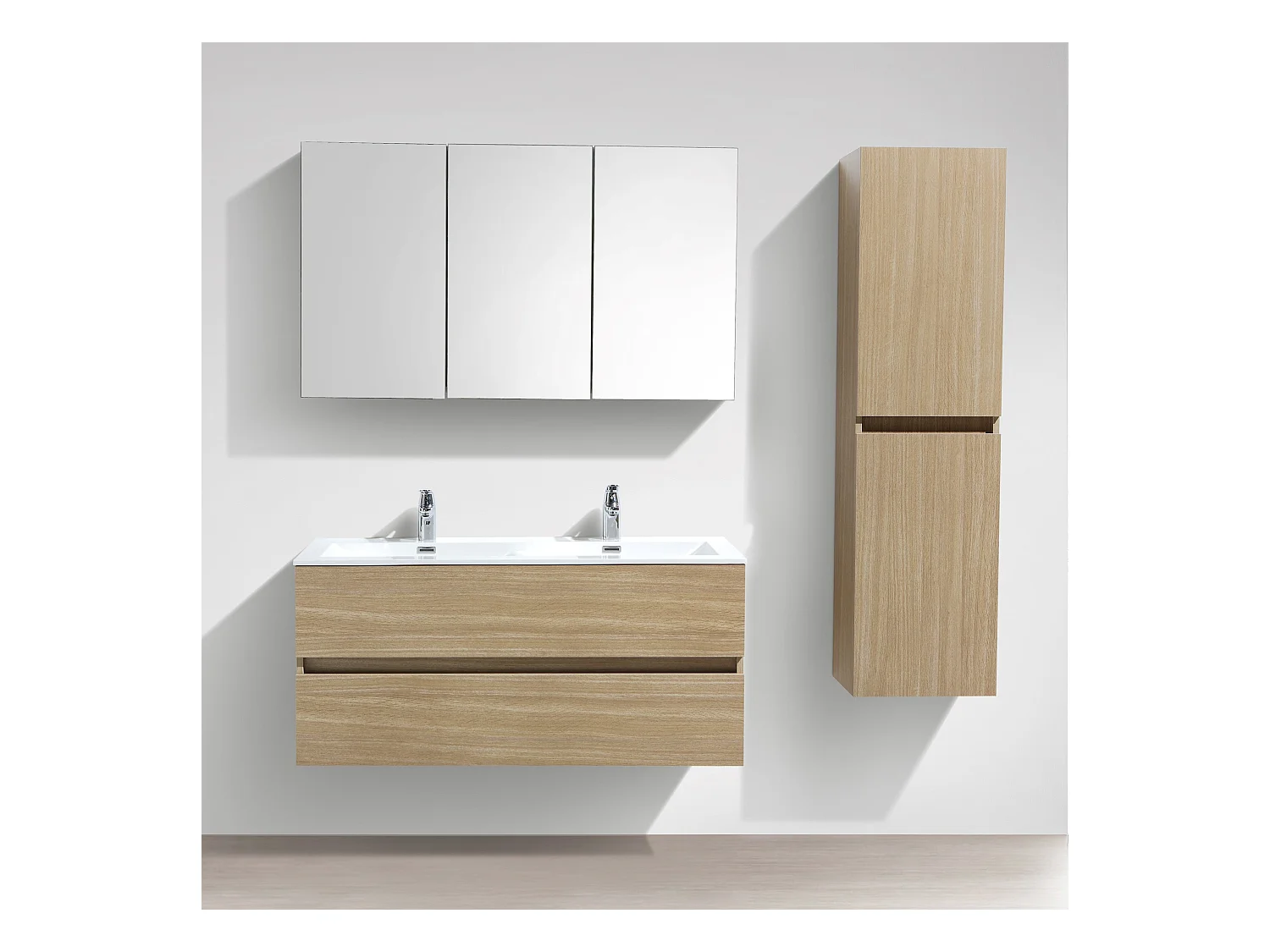 Meuble salle de bain design double vasque SIENA largeur 120 cm chêne clair texturé