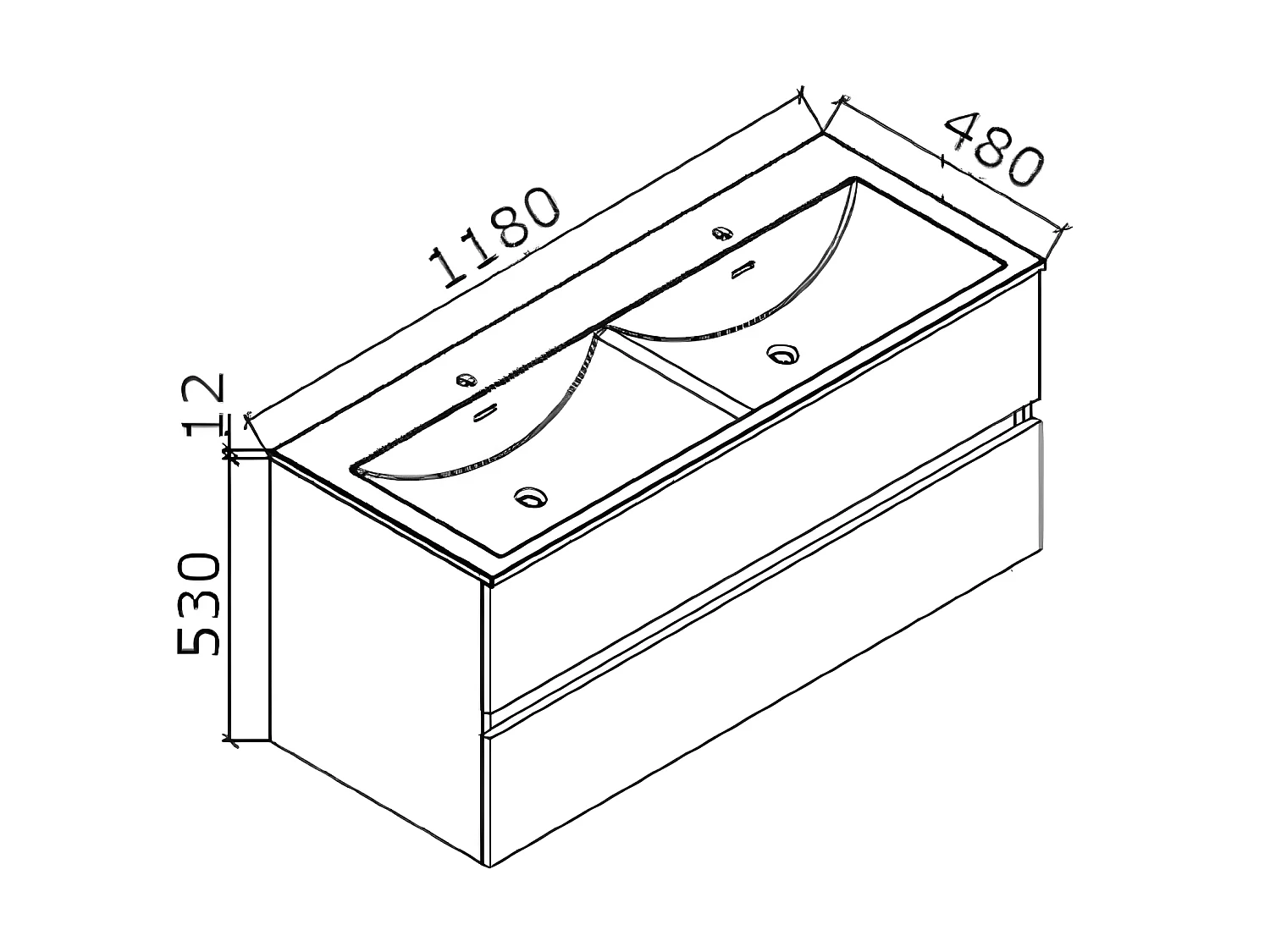 Meuble salle de bain design double vasque SIENA largeur 120 cm chêne clair texturé