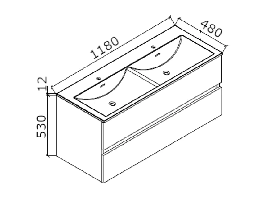 Meuble salle de bain design double vasque SIENA largeur 120 cm chêne clair texturé