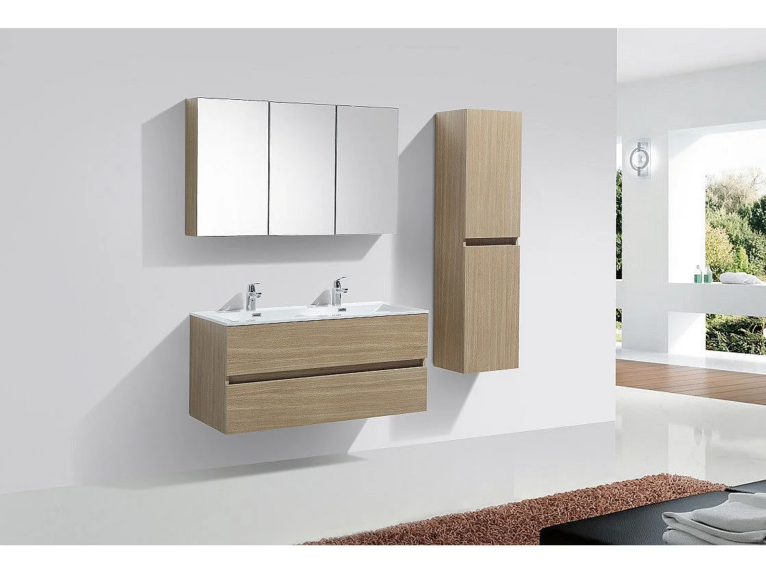 Meuble salle de bain design double vasque SIENA largeur 120 cm chêne clair texturé