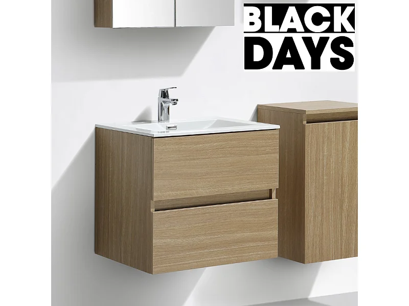 Meuble salle de bain design simple vasque SIENA largeur 60 cm chêne clair texturé