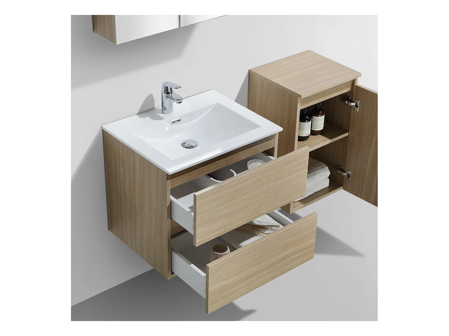 Waschtisch + Unterschrank 60cm montiert Eiche hell SIENA