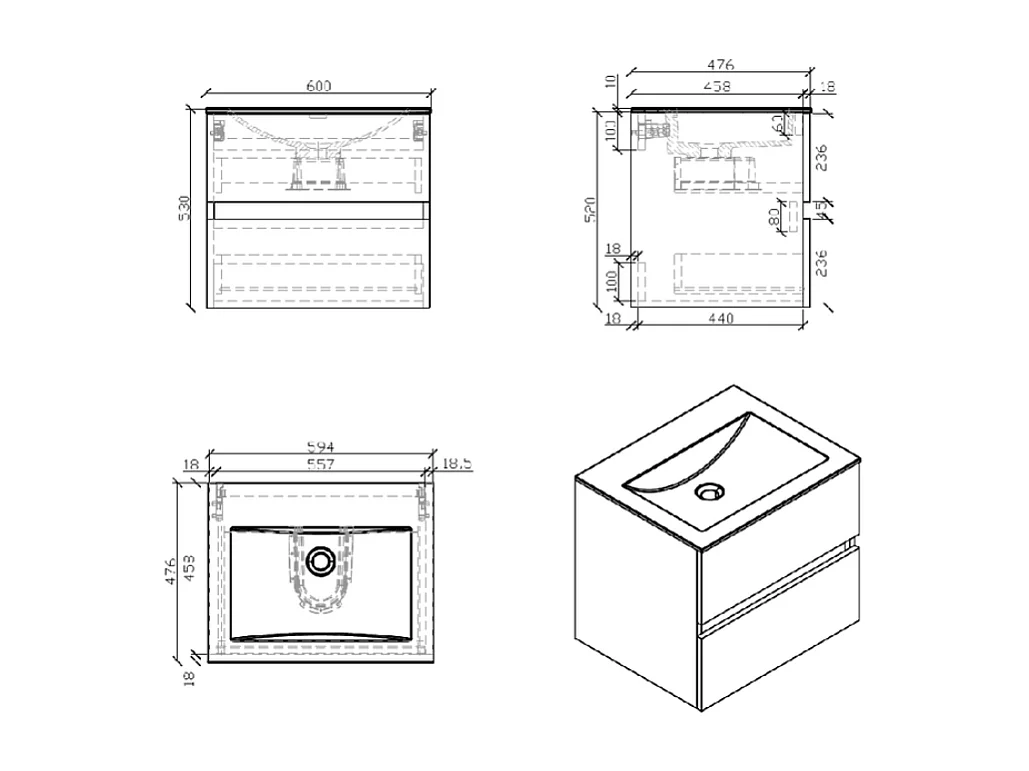 Mueble lavabo + lavabo 60cm MONTADO SIENA Roble Claro