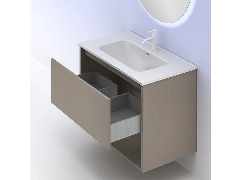 Meuble salle de bain suspendu NIWA  fumé sablé 60 cm Gris  Miroir non inclus