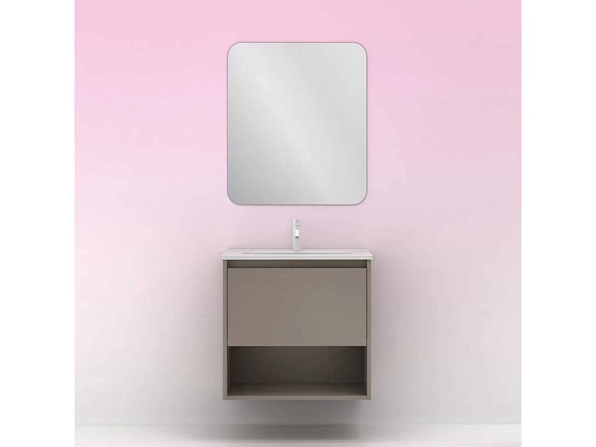 Meuble salle de bain suspendu NIWA  fumé sablé 60 cm Gris  Miroir non inclus