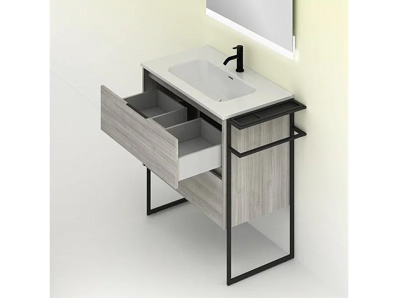 Meuble salle de bain en bois et métal KEIKO  gris sablé 100 cm