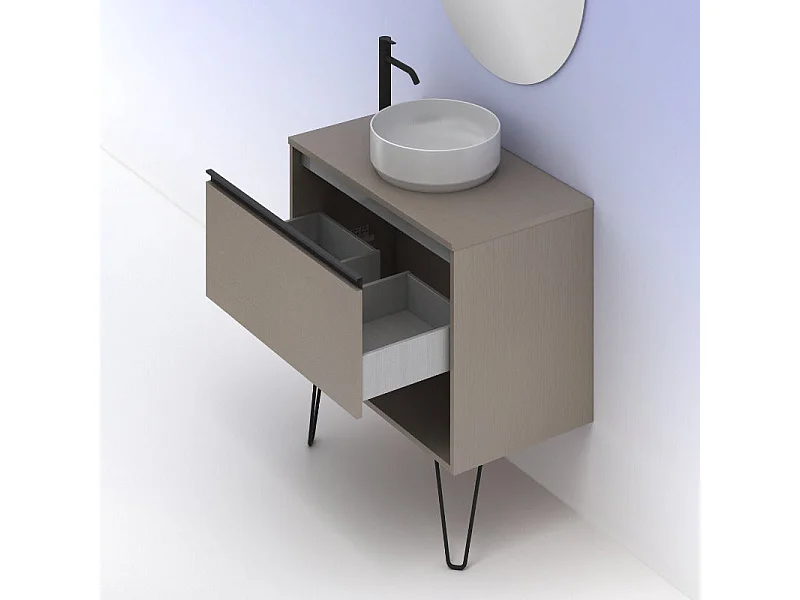 Meuble salle de bain avec vasque posée YOKO TOP  fumé sablé 60 cm Gris  Miroir non inclus