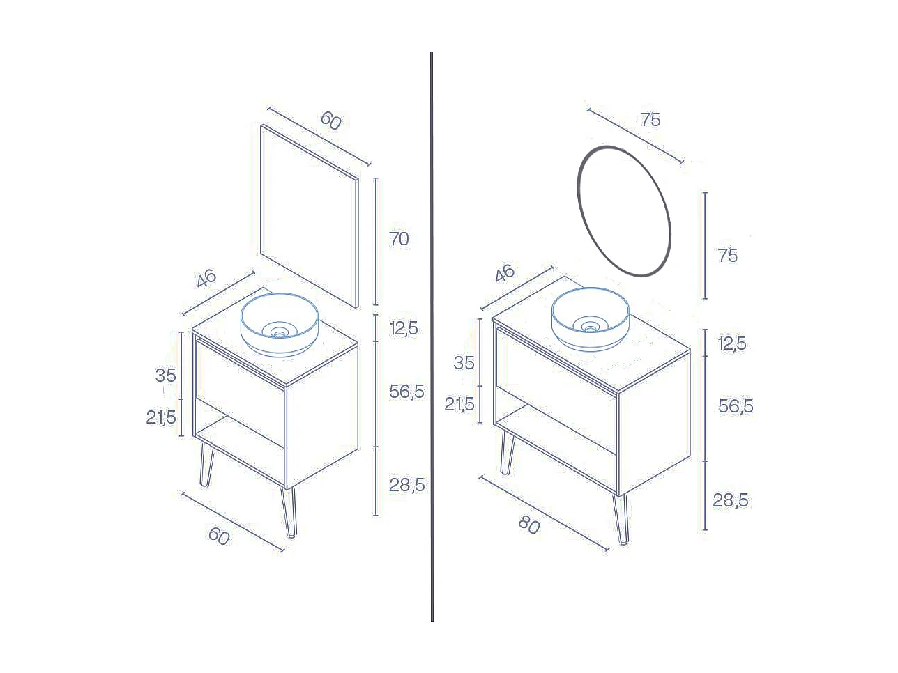 Meuble salle de bain avec vasque posée YOKO TOP  fumé sablé 60 cm Gris  Miroir non inclus