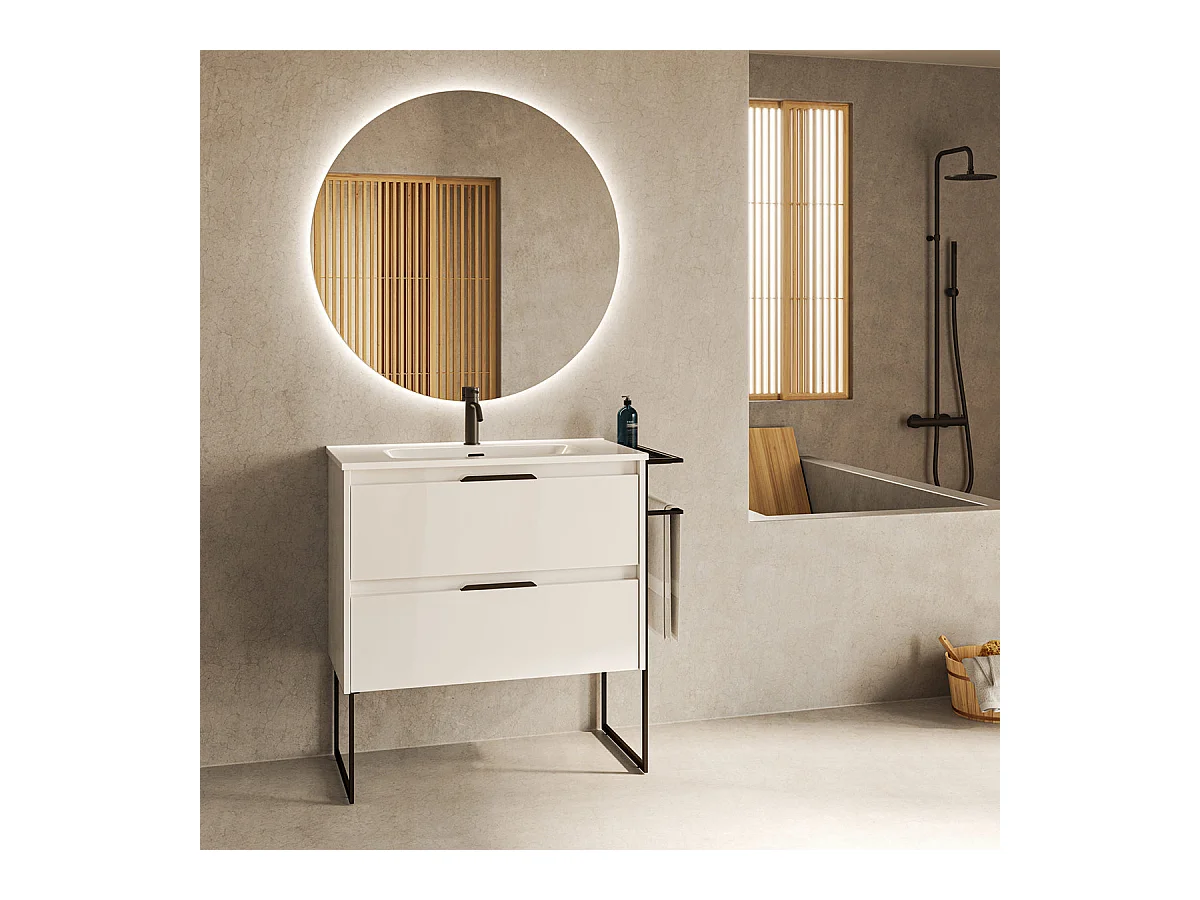Meuble salle de bain en bois et métal KEIKO  blanc brillant 80 cm