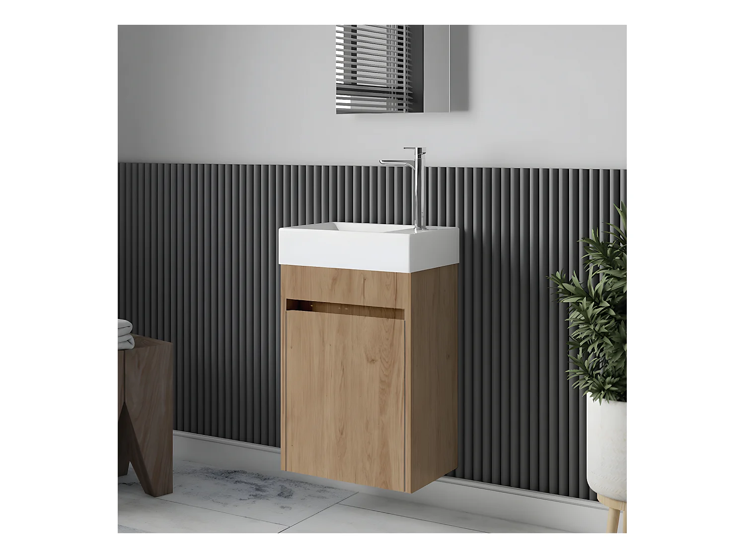 Meuble lave-main salle de bain design MESSINA largeur 45 cm chêne clair