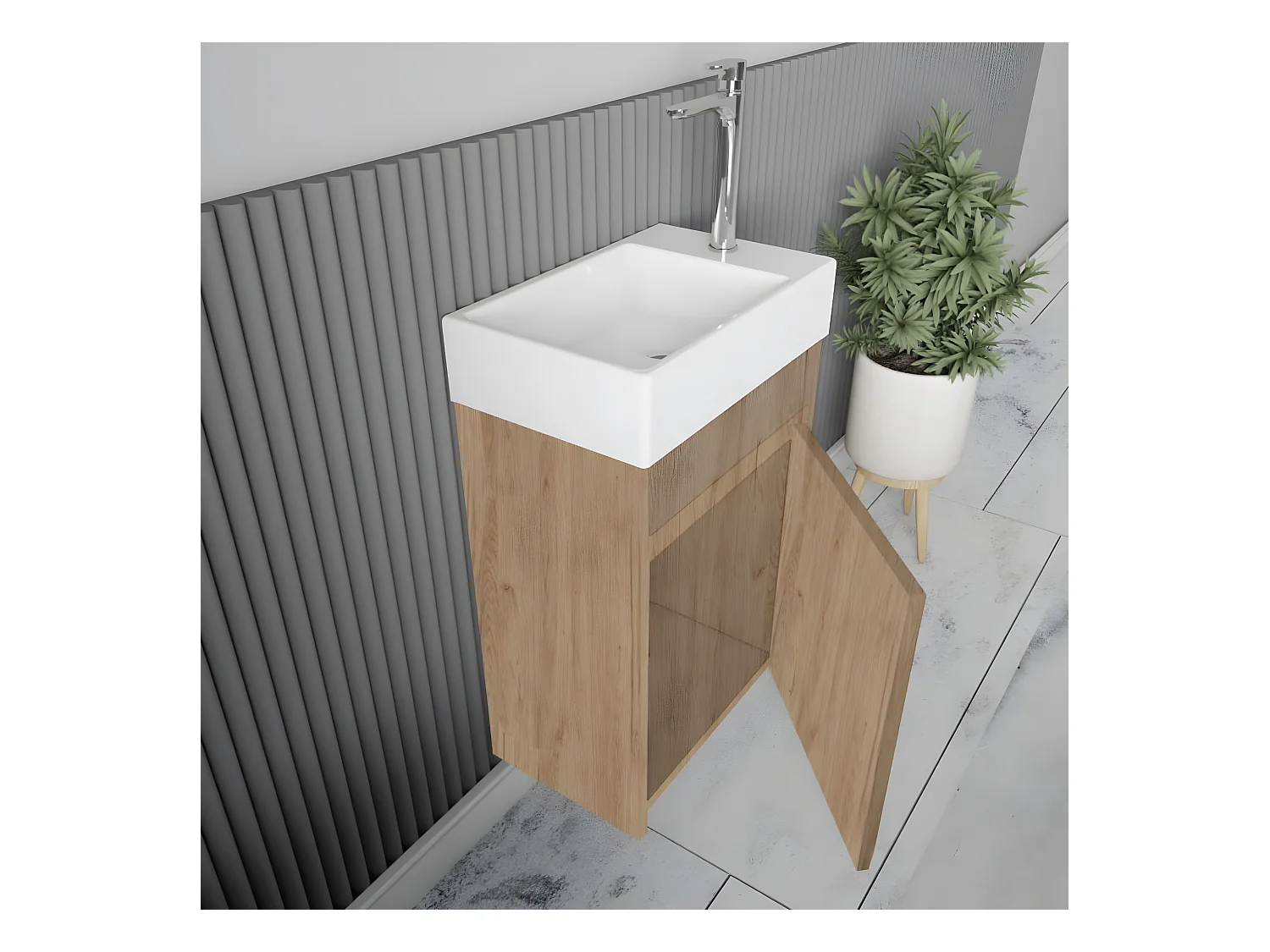 Meuble lave-main salle de bain design MESSINA largeur 45 cm chêne clair