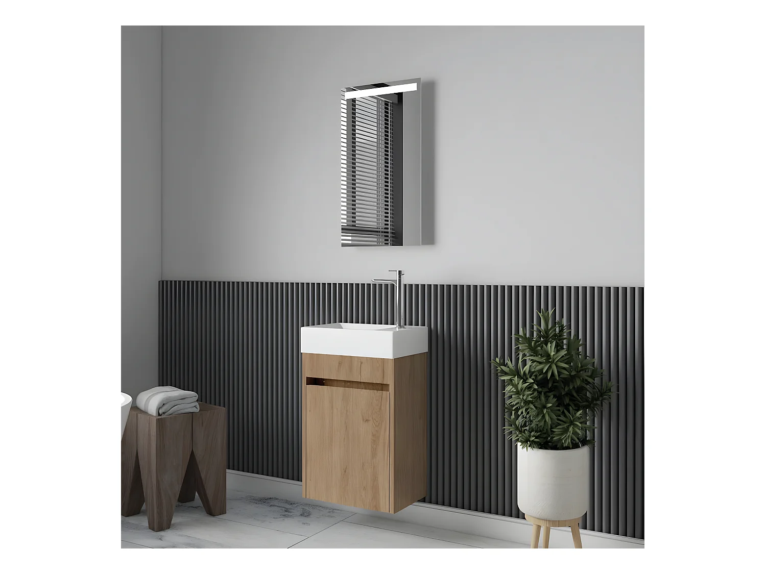 Meuble lave-main salle de bain design MESSINA largeur 45 cm chêne clair