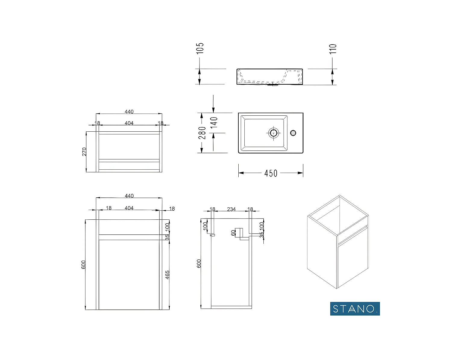 Meuble lave-main salle de bain design MESSINA largeur 45 cm chêne clair