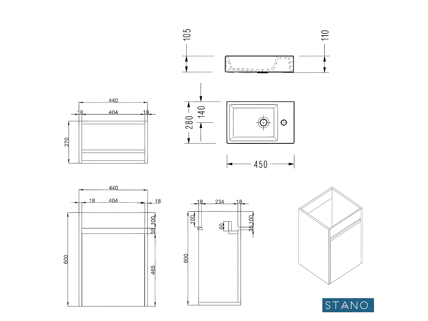 Waschtisch mit Unterschrank MESSINA 45 cm Eiche hell