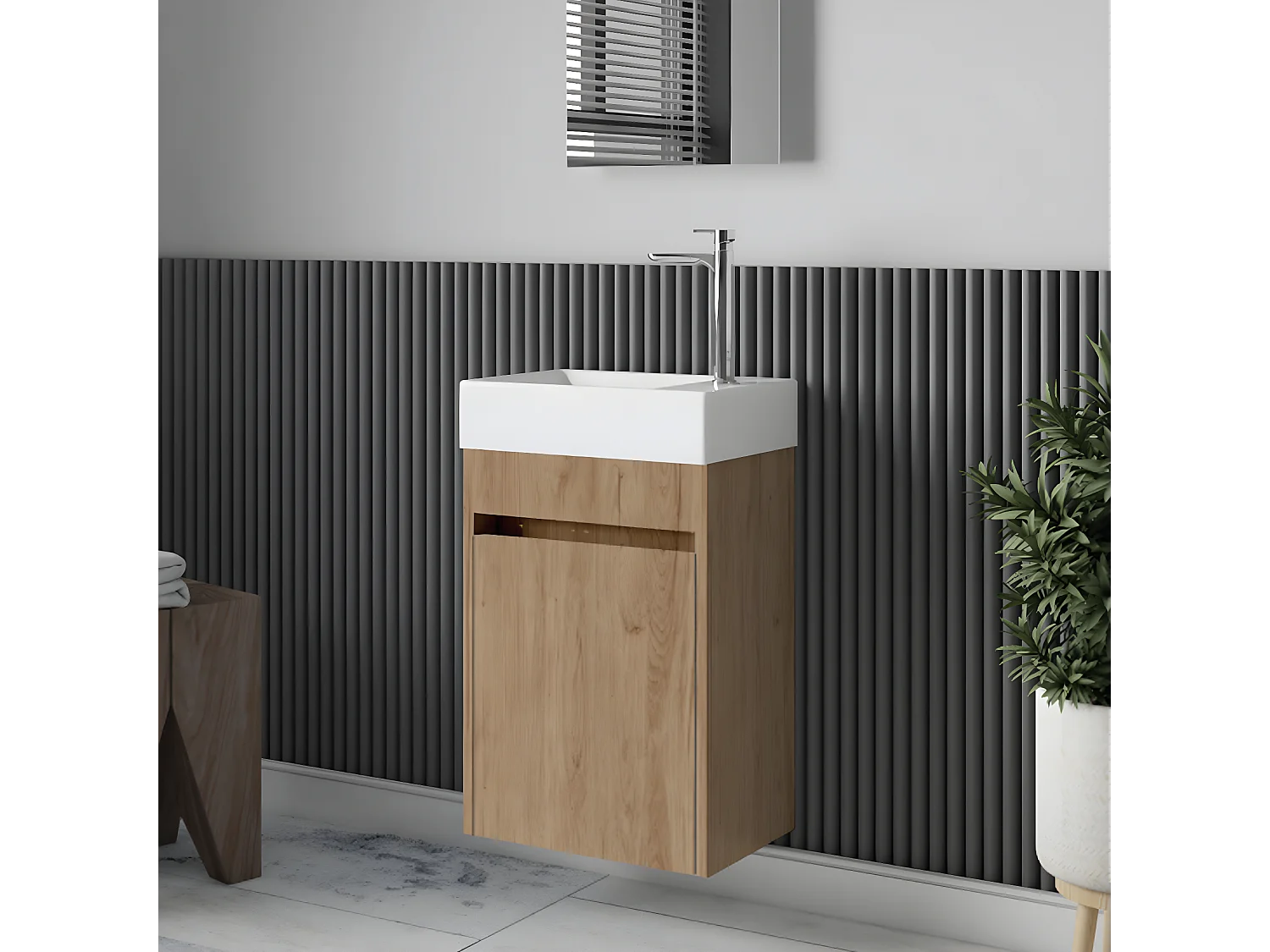 Meuble lave-main salle de bain design MESSINA largeur 45 cm chêne clair