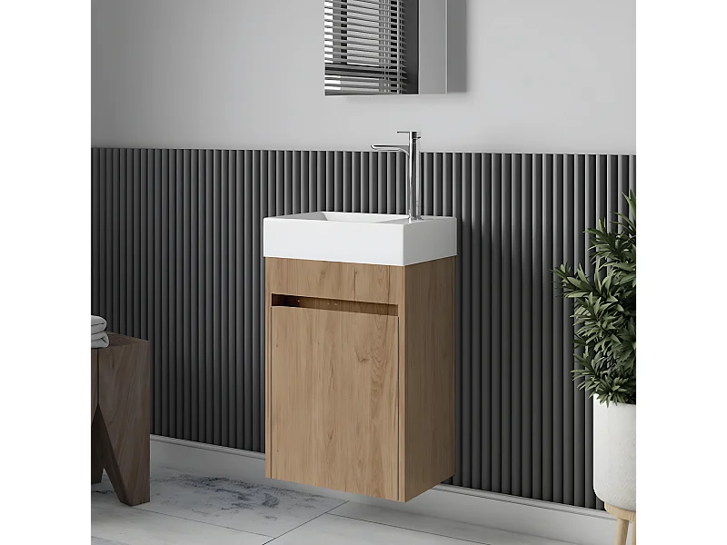 Meuble lave-main salle de bain design MESSINA largeur 45 cm chêne clair
