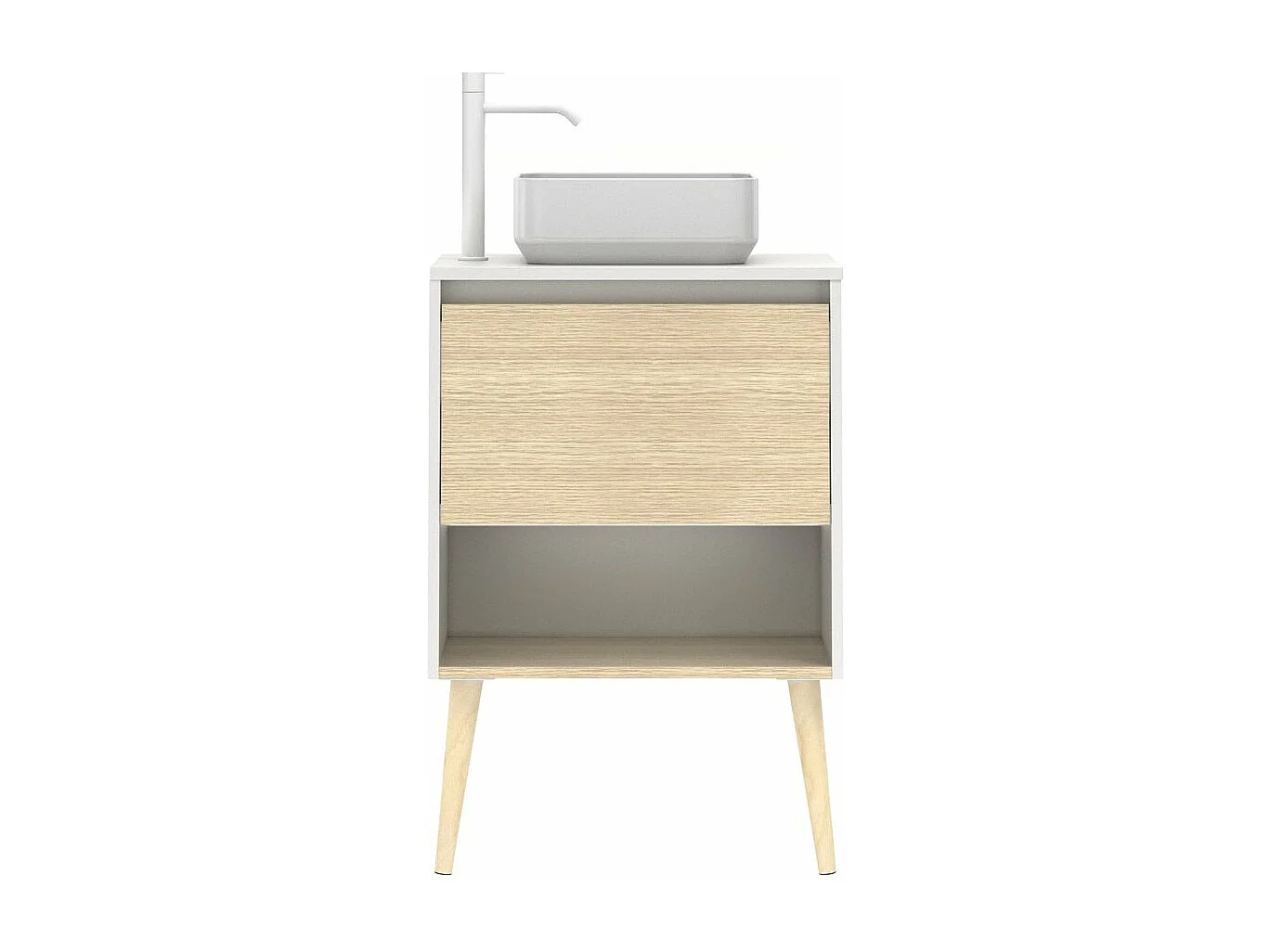 Meuble salle de bain avec vasque posée NARA TOP  chêne clair  blanc 60 cm  Miroir non inclus