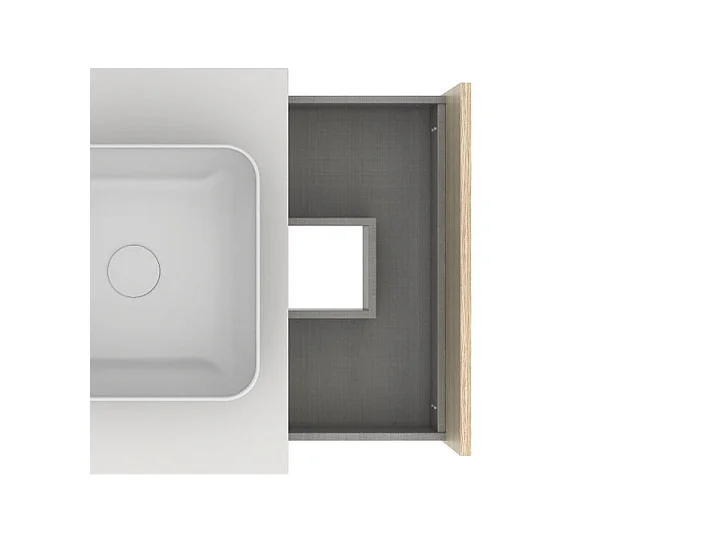 Meuble salle de bain avec vasque posée NARA TOP  chêne clair  blanc 60 cm  Miroir non inclus