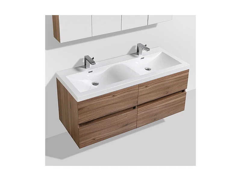 Doppelwaschtisch + Unterschrank 144cm montiert Nussbaum SIENA