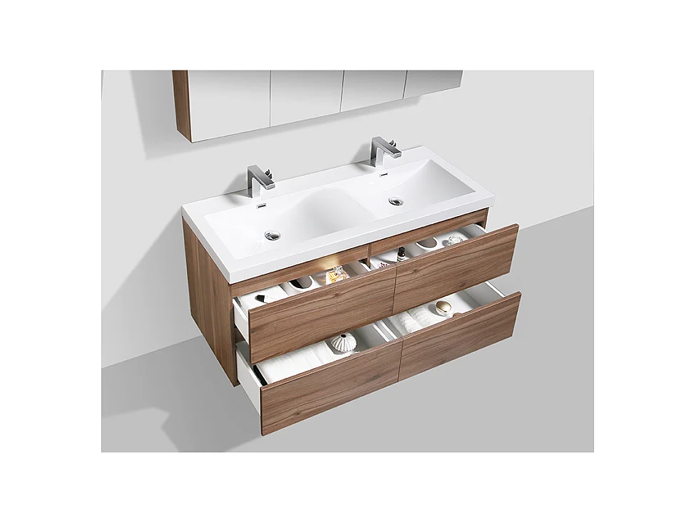Doppelwaschtisch + Unterschrank 144cm montiert Nussbaum SIENA