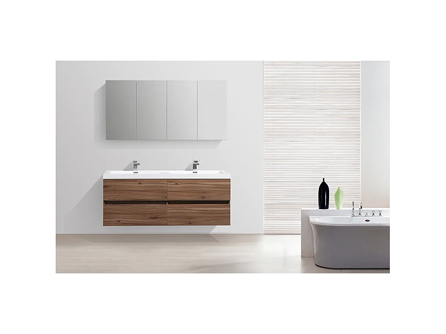 Doppelwaschtisch + Unterschrank 144cm montiert Nussbaum SIENA