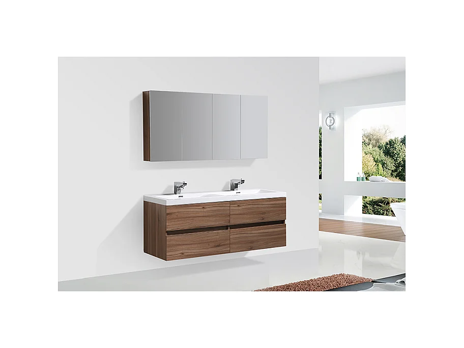 Doppelwaschtisch + Unterschrank 144cm montiert Nussbaum SIENA