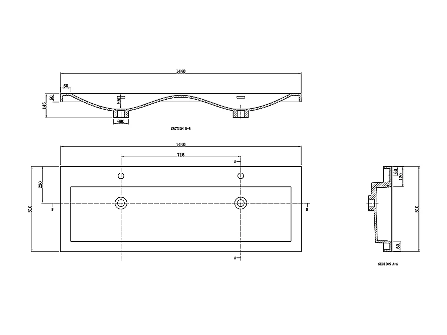 Doppelwaschtisch + Unterschrank 144cm montiert Nussbaum SIENA