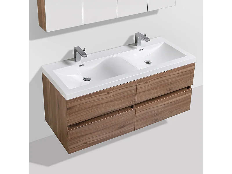 Doppelwaschtisch + Unterschrank 144cm montiert Nussbaum SIENA