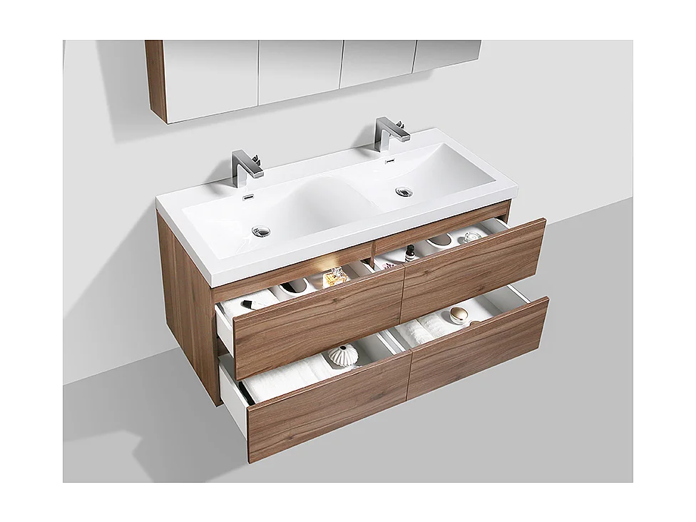 Doppelwaschtisch + Unterschrank 144cm montiert Nussbaum SIENA