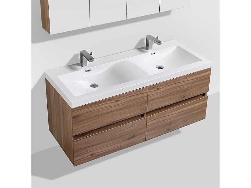 Meuble salle de bain design double vasque SIENA largeur 144 cm noyer