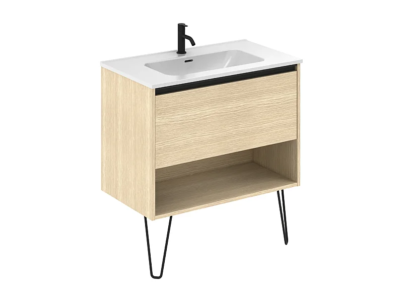 Meuble salle de bain simple vasque YOKO  chêne sablé 80 cm  Miroir non inclus