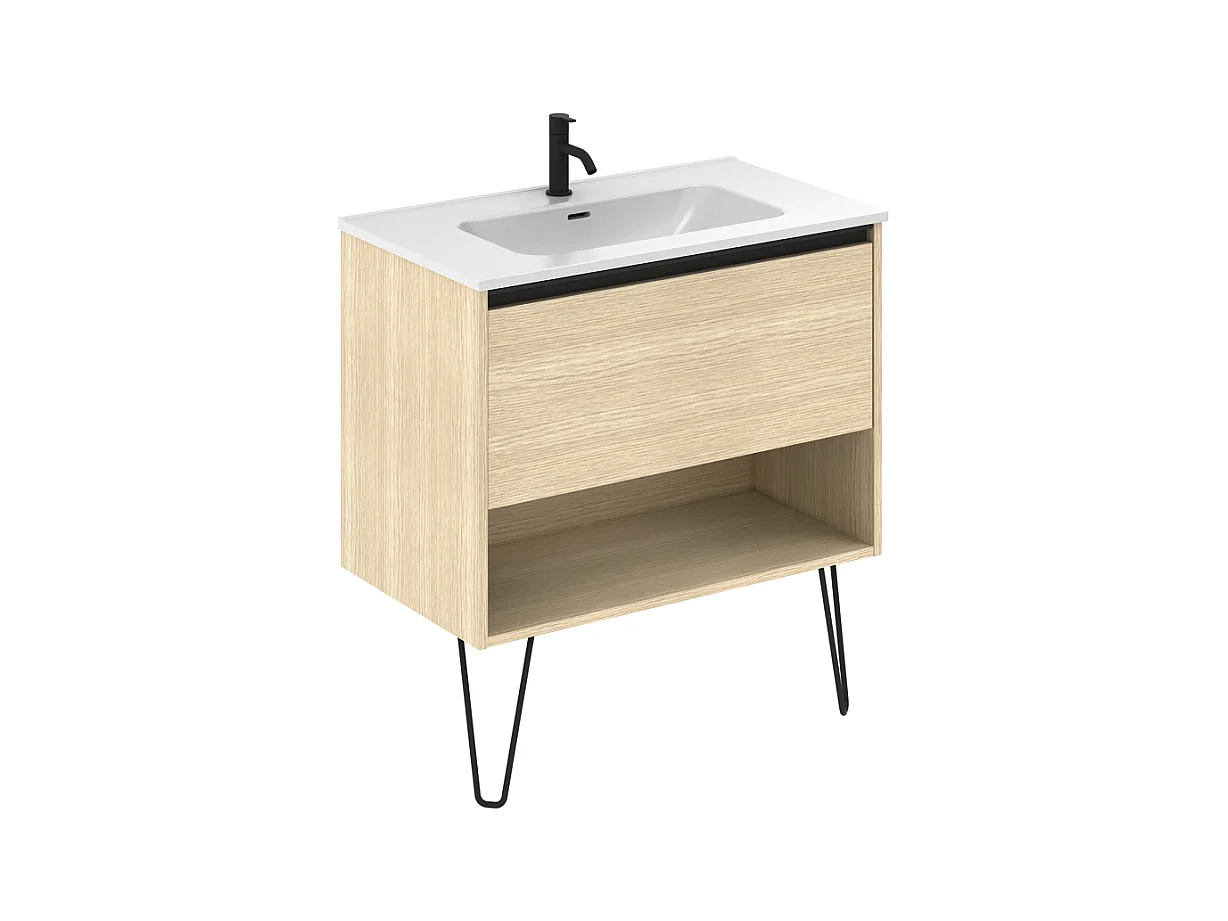Meuble salle de bain simple vasque YOKO  chêne sablé 80 cm  Miroir non inclus